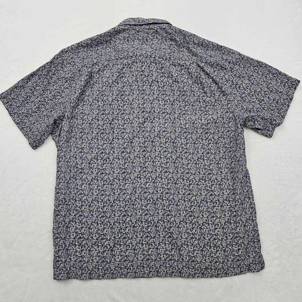 Tommy Bahama Shirt Mens XXL Grey Blue Geometric Silk Hawaiian Resortwear Beach - Picture 3 of 11